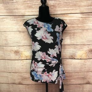 Vince Camuto Floral Sleeveless Faux Wrap Blouse